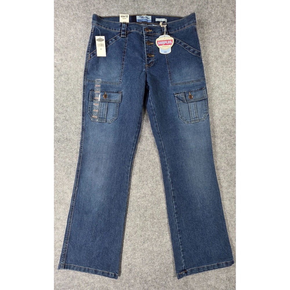 New Vintage Old Navy Y2K Jean Womens Sz 12 Blue Surplus Jeans Cargo Stretch Boot
